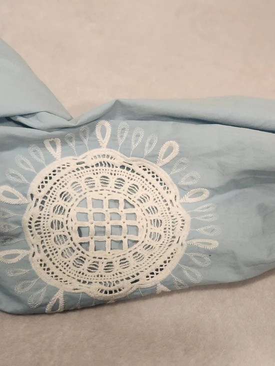 Wonderly Mint Boho Peasant Top - White Floral Embroidery & Tassels Large - Picture 14 of 16